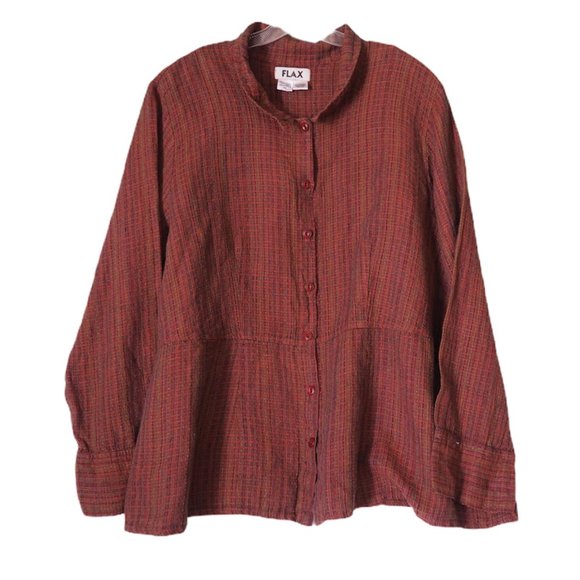 Flax Tops - FLAX 100% Linen XL Plus Size Long Sleeve Button-up